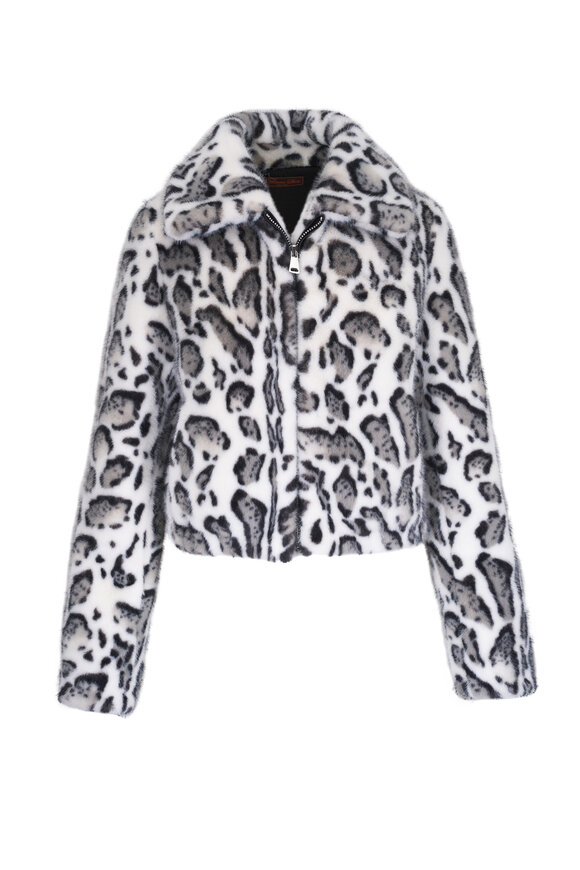 Viktoria Stass Gray Animal Print Vegan Fur Bomber Jacket