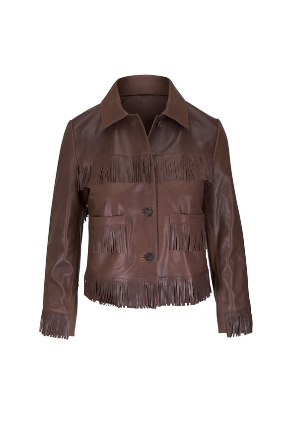 Nili Lotan Lazare Dark Brown Fringe Leather Jacket