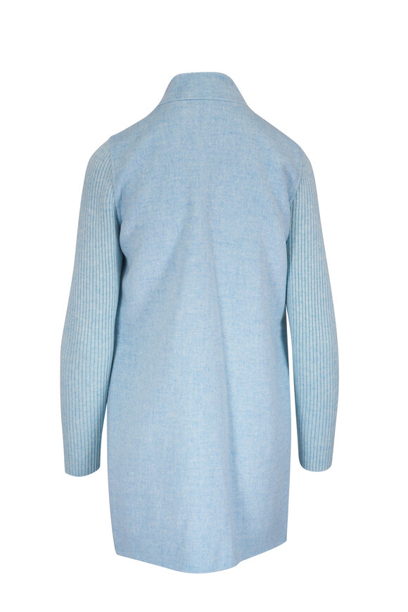 Kinross - Surf Blue Wool & Cashmere Ribbed Sleeve Jacket