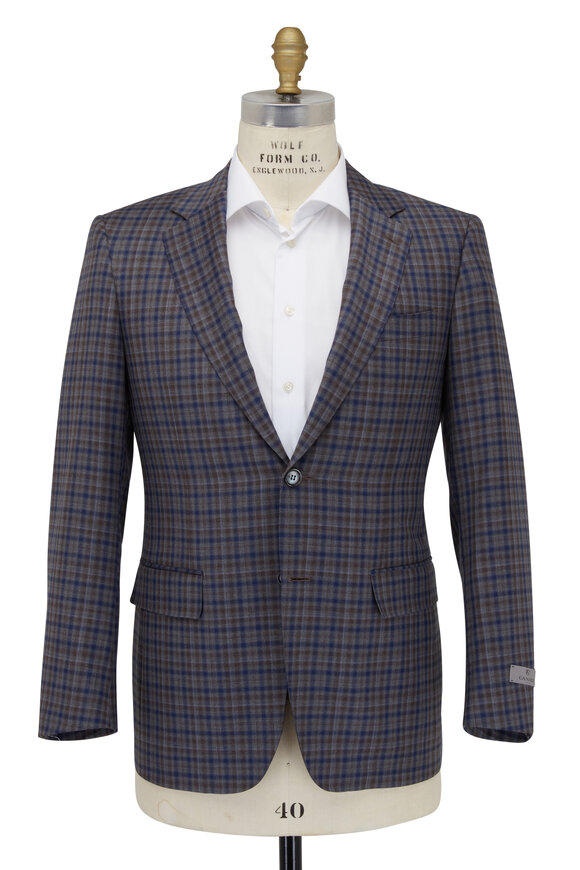 Canali - Siena Tan, Blue, & Gray Check Wool Sportcoat