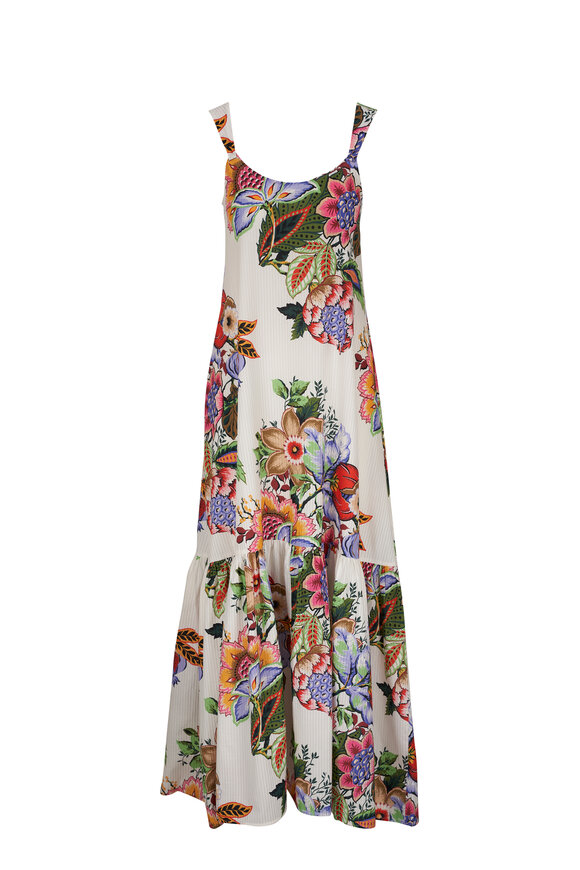 Etro White Multi Floral Cotton & Silk Maxi Dress 