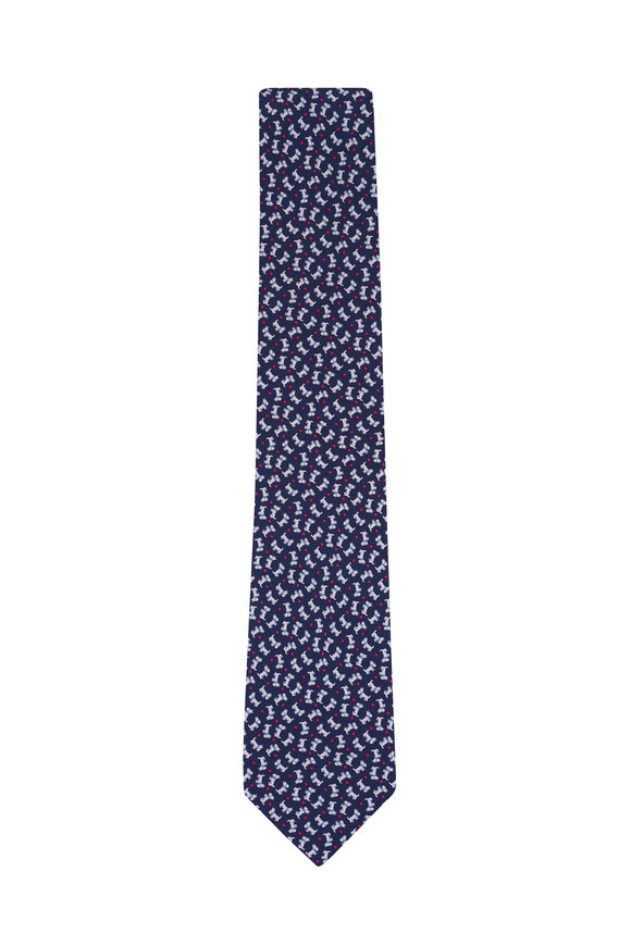 Ferragamo Navy Dog Print Silk Necktie - view 1