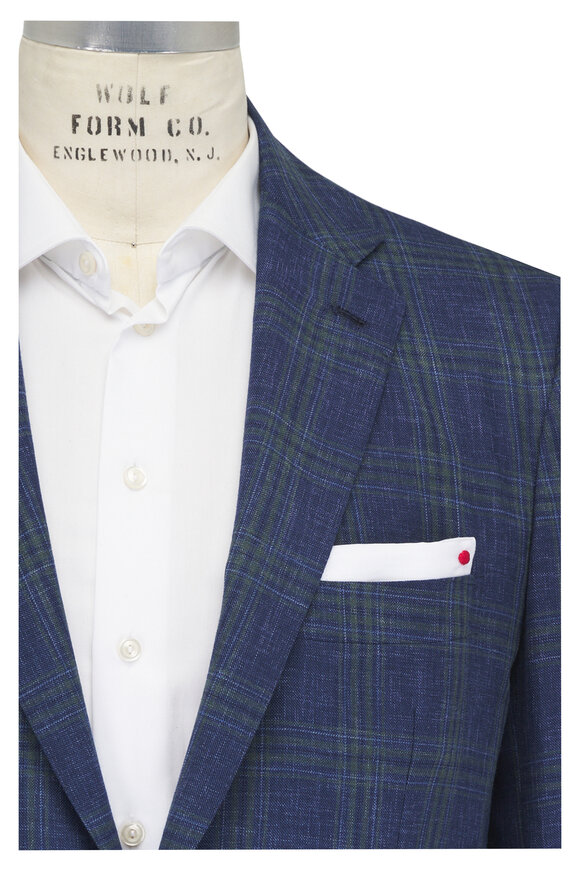 Kiton Blue & Green Windowpane Plaid Wool Sportcoat - view 1