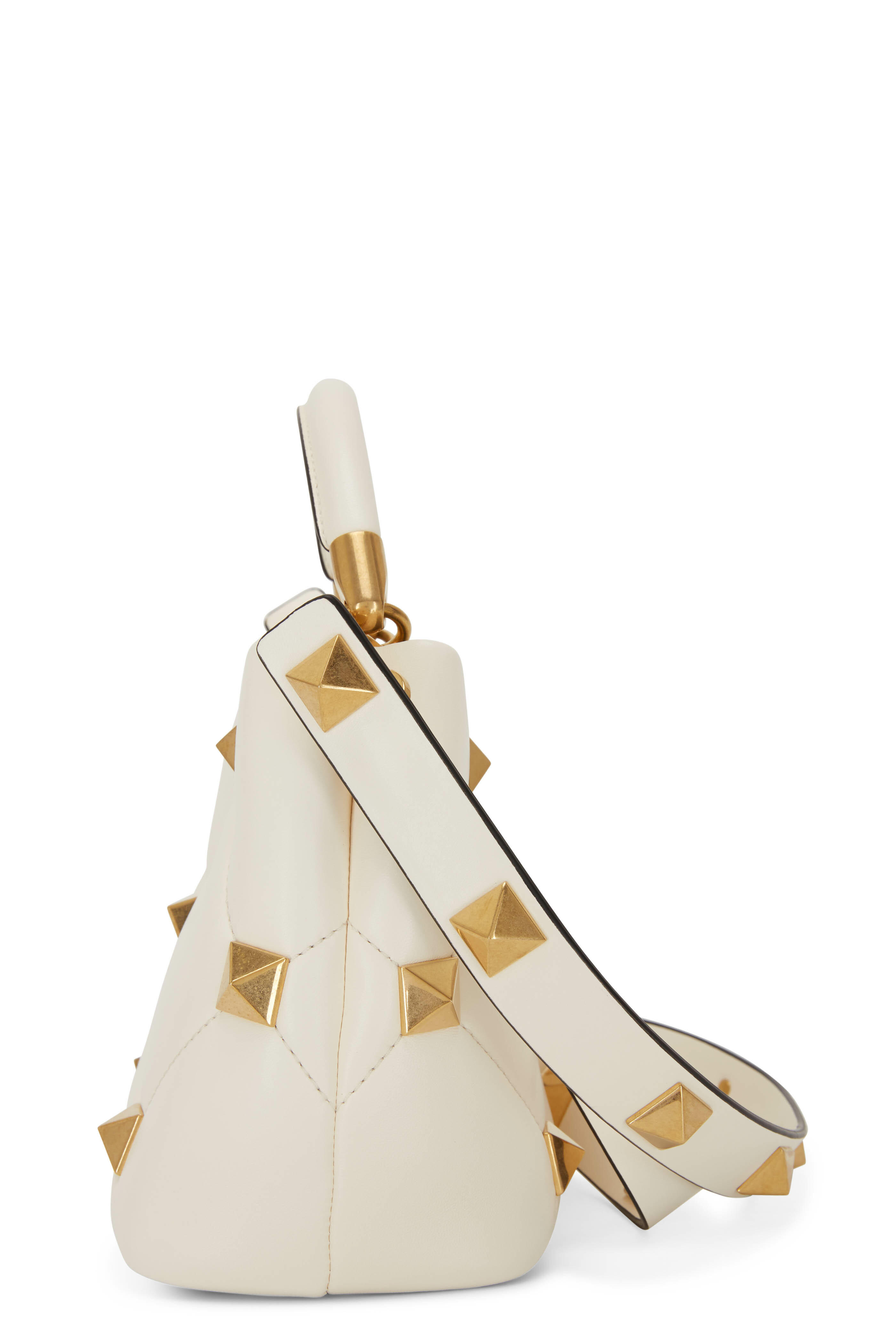 Valentino Garavani Women's Ivory Leather Brass Vlogo Stud Shoulder Bag | by Mitchell Stores