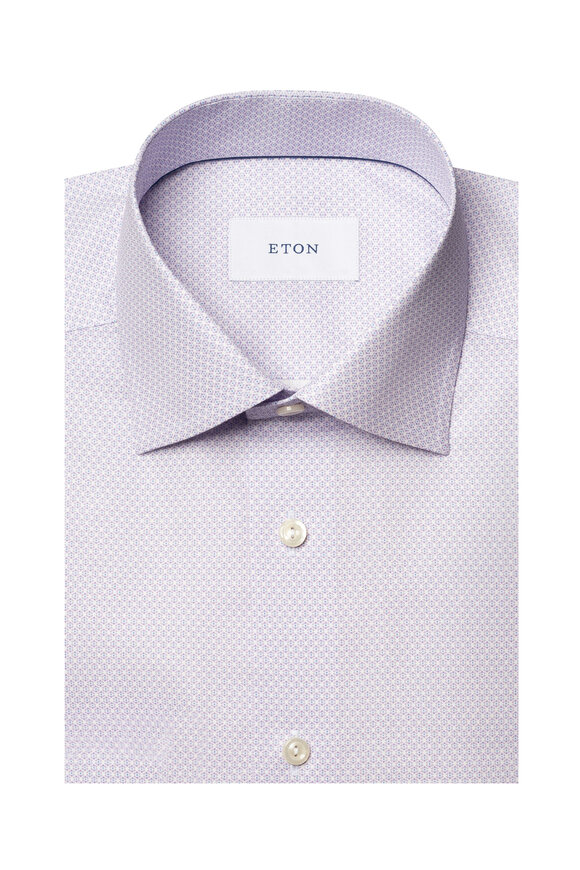 Eton Purple Print Cotton Slim Fit Dress Shirt - view 7