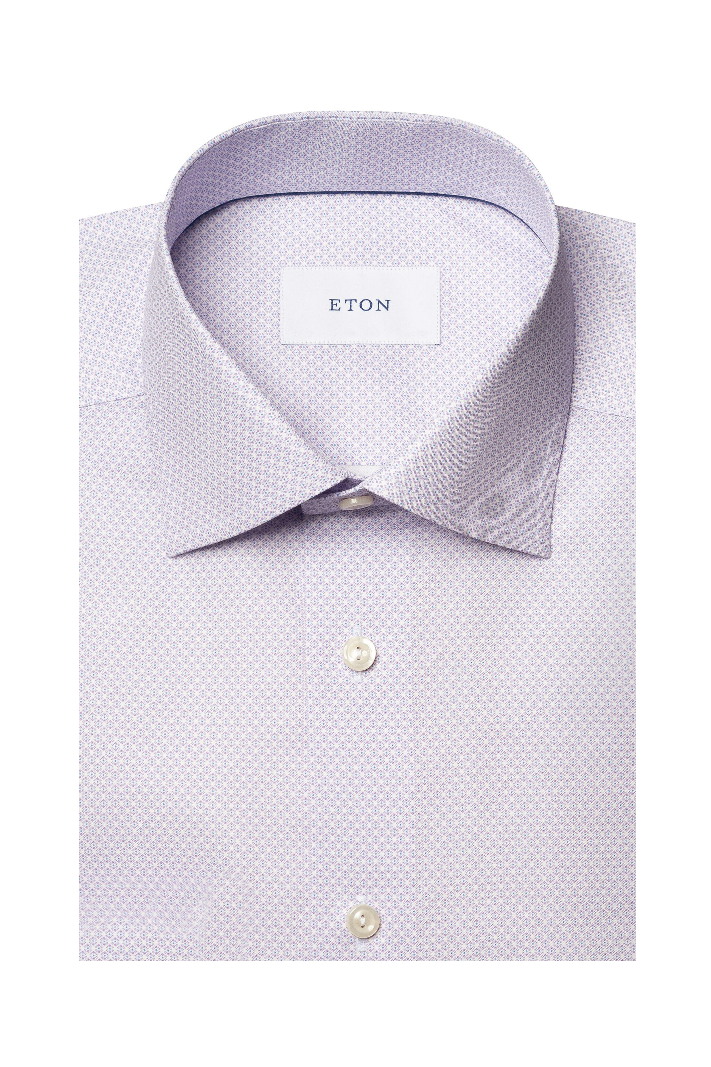 Eton - Purple Print Cotton Slim Fit Dress Shirt - view 7