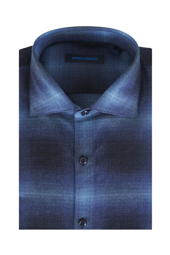 Patrick Assaraf Denim Ombre Check Cotton Sport Shirt - view 1