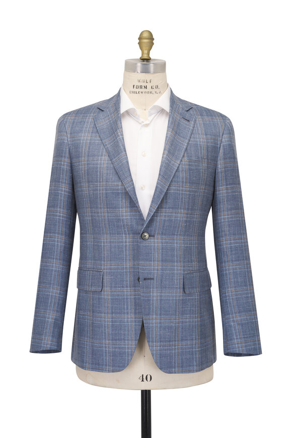 Canali Blue & Tan Wool, Silk & Linen Sportcoat - view 2
