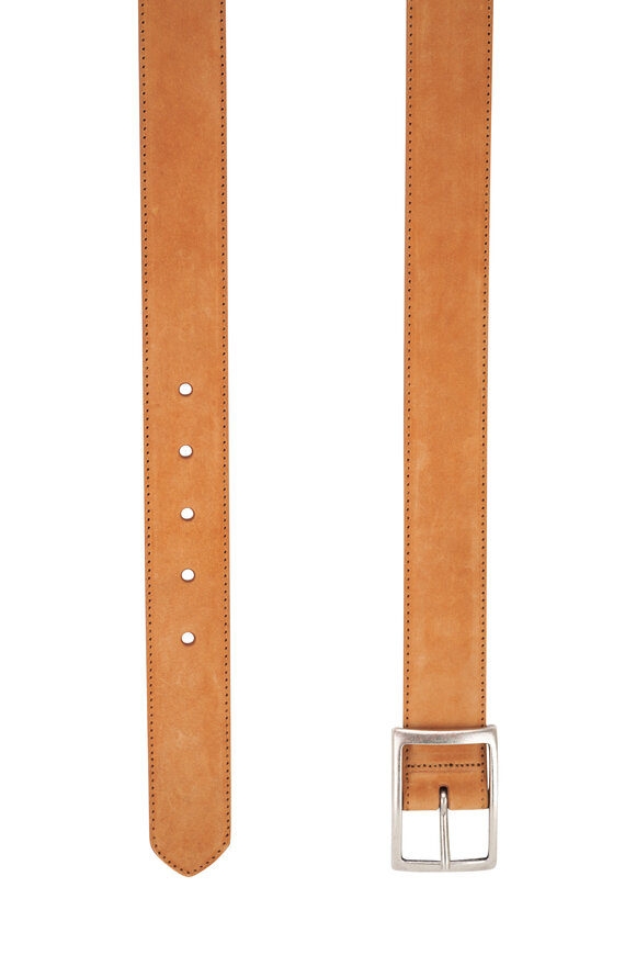 W Kleinberg - Beige Suede Square Buckle Belt 