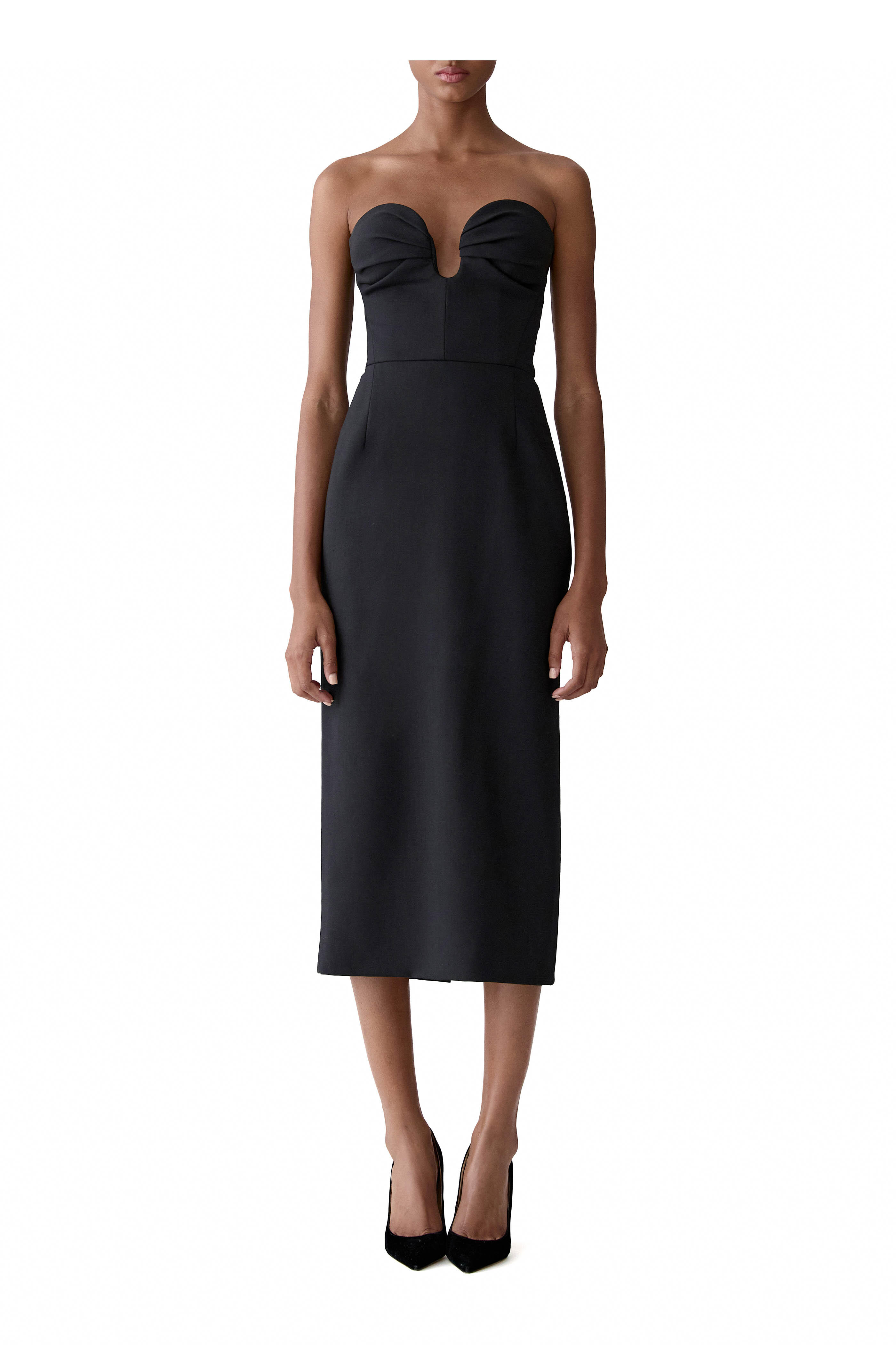 Carolina Herrera - Sweetheart Black Wool Midi Dress