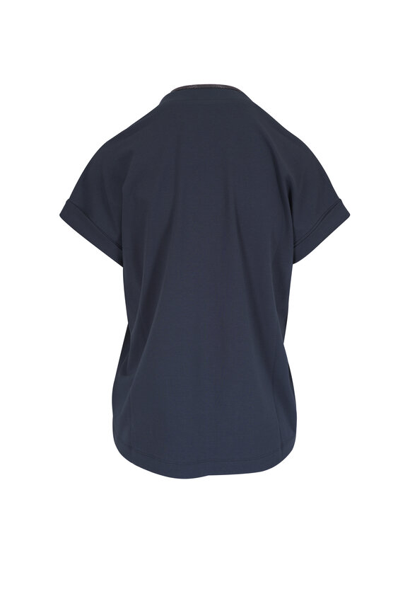 Brunello Cucinelli - Navy Monili Trim V-Neck Top