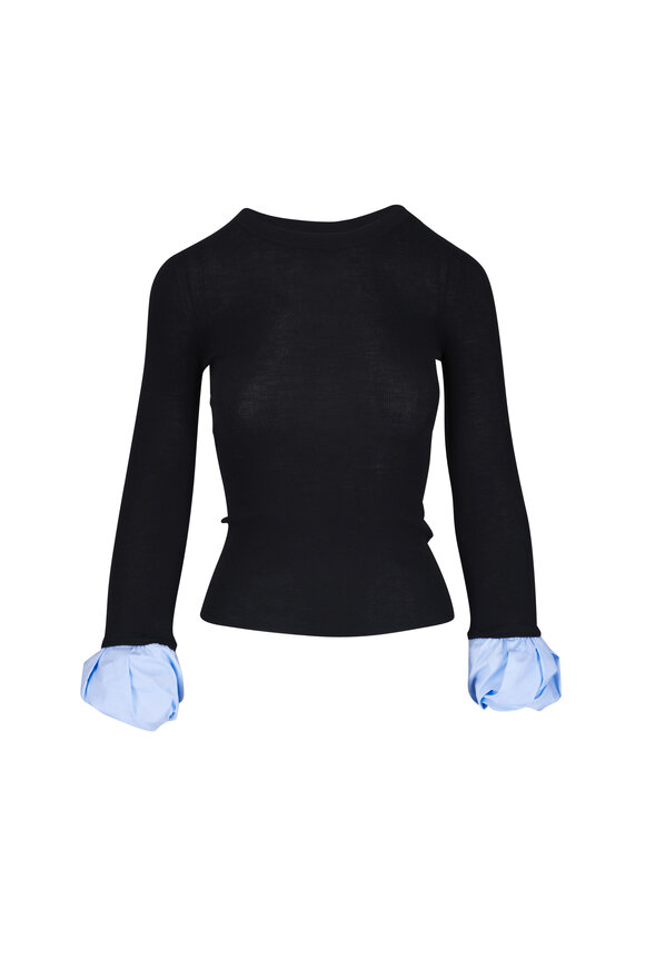 Dorothee Schumacher Chic Merino Black & Blue Mixed Media Top