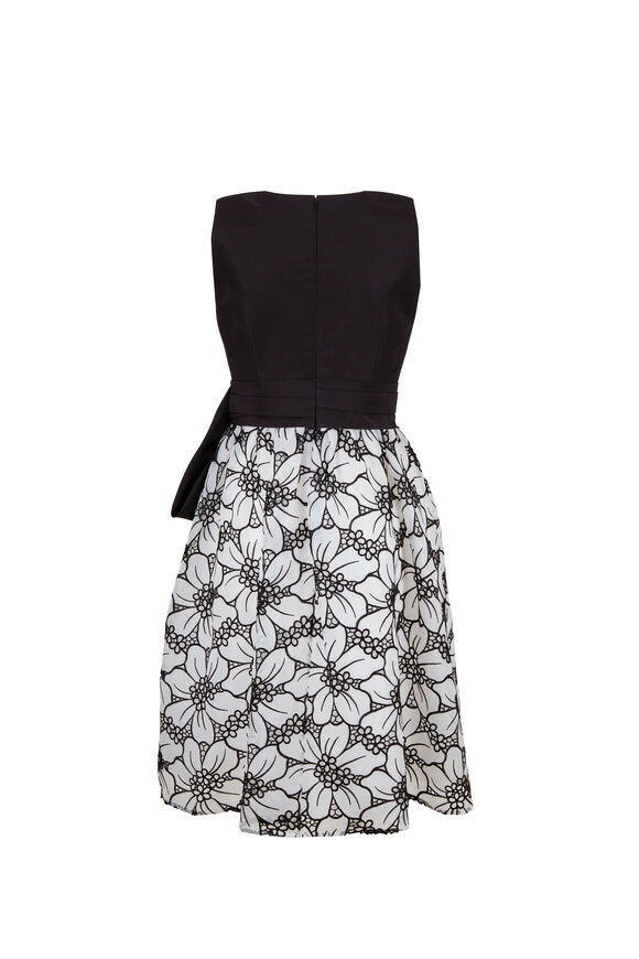 Carolina Herrera - Black & White Lasercut Floral A-Line Dress