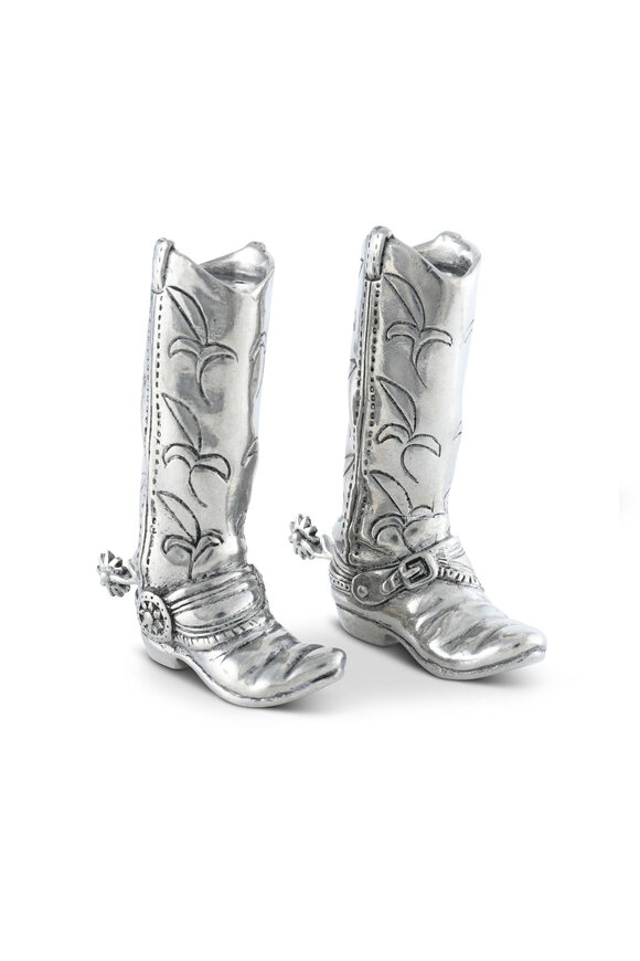 Vagabond House Pewter Cowboy Boot Hat Salt & Pepper Set