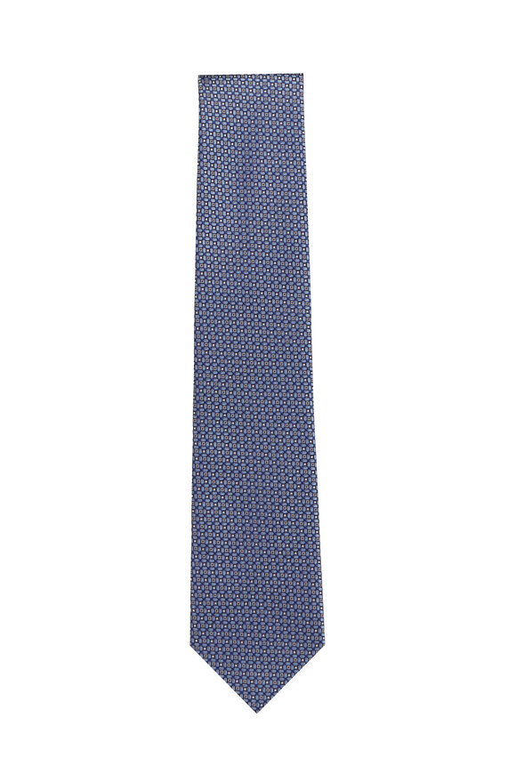 Geoff Nicholson Blue Geometric Silk Necktie - view 1
