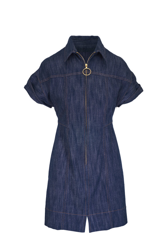 Akris Punto Denim Shirt Collar Mini Dress