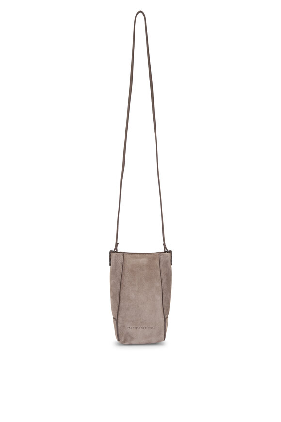 Brunello Cucinelli Duo Gray Suede Leather Phone Case Holder - view 1
