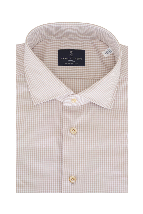 Emanuel Berg Yoga Light Beige Mini Check Cotton Sport Shirt