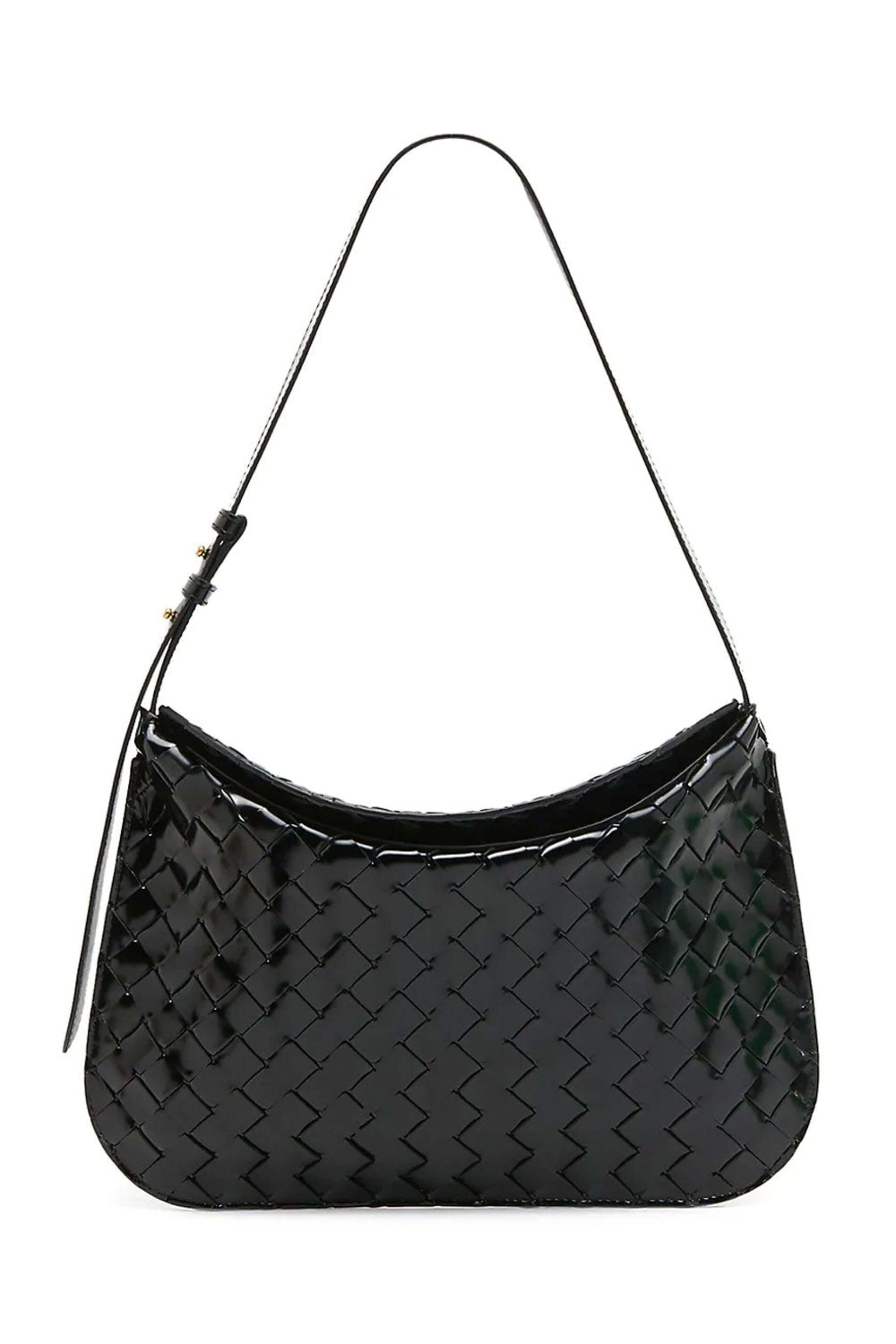 Bottega Veneta - Patent Intrecciato Shoulder Bag in Black