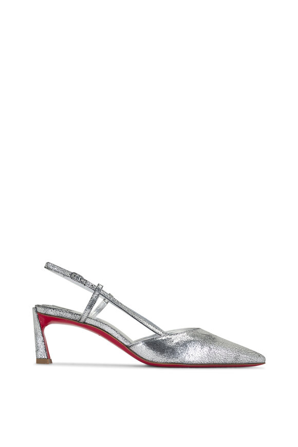 Christian Louboutin - Condoroline Silver Manoir Leather Slingback, 55mm