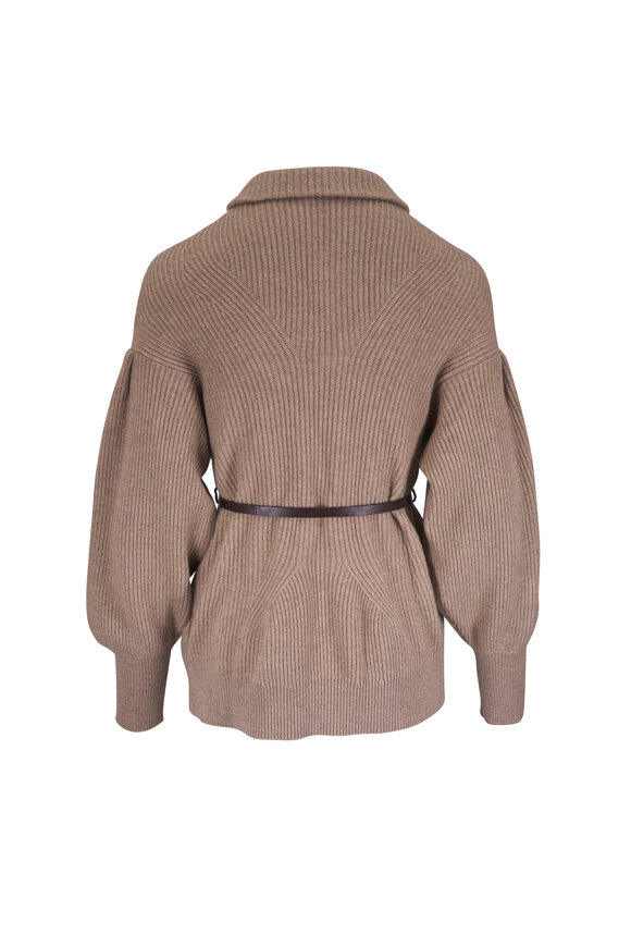 Brunello Cucinelli Light Brown Wool, Cashmere & Silk Belted Cardigan - view 3