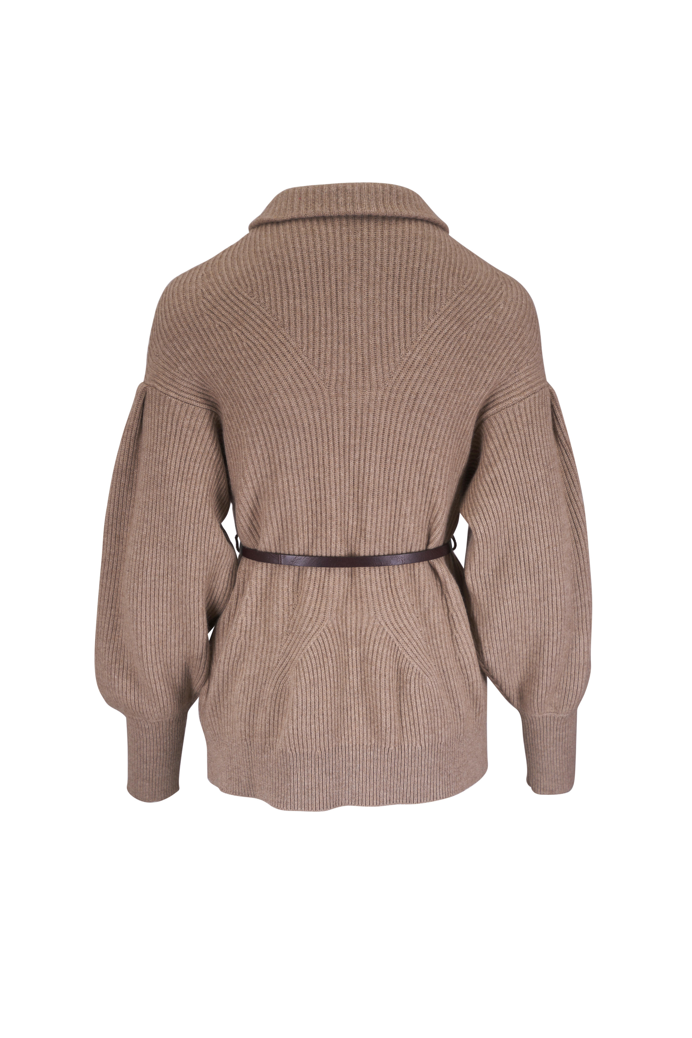 Brunello Cucinelli - Light Brown Wool, Cashmere & Silk Belted Cardigan - view 3