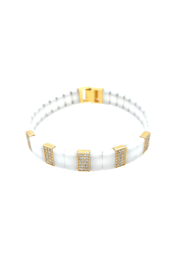 Ellen Hoffman 14k Gold White Agate & Diamond Bracelet - view 1