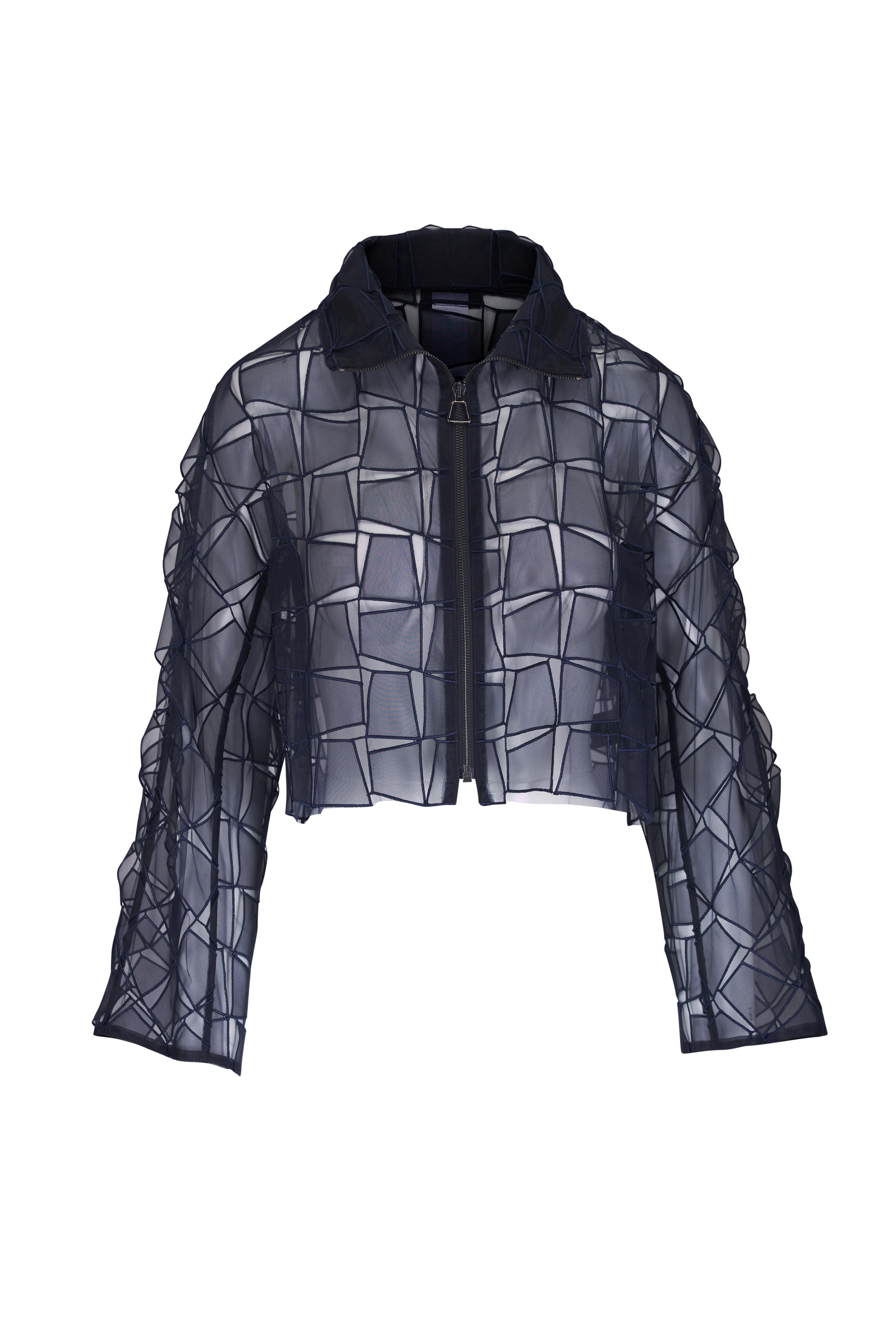 Akris - Mimi Navy Blue Organza Trapezoid Jacket - view 1