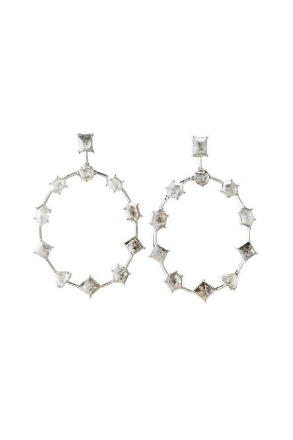 Sylva & Cie 18k White Gold Rough Diamond Mix Front Facing Hoop - view 1