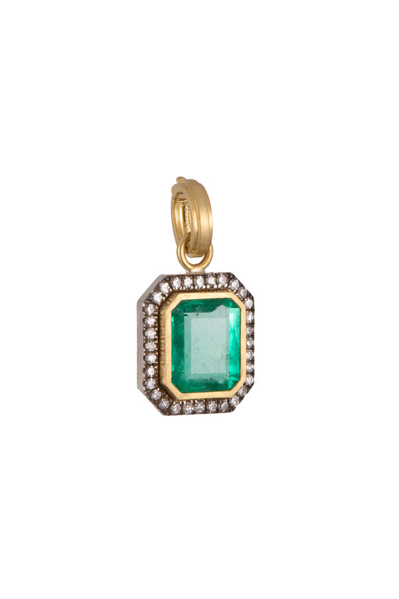 Sylva & Cie 18k Yellow Gold Emerald Single Cut Diamond Pendant - view 2
