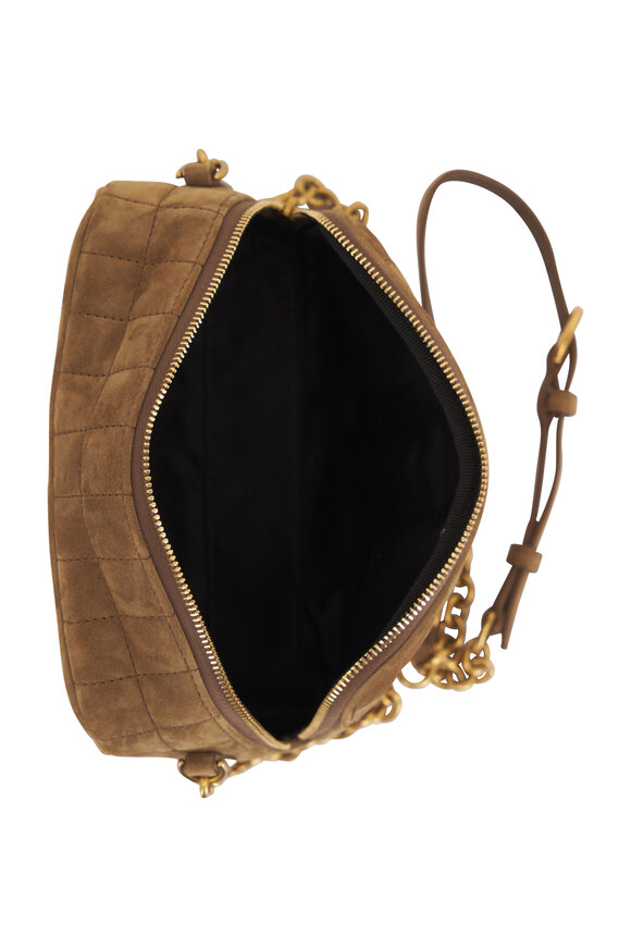 Saint Laurent - Golden Leaf Quilted Suede Camera Crossbody Bag