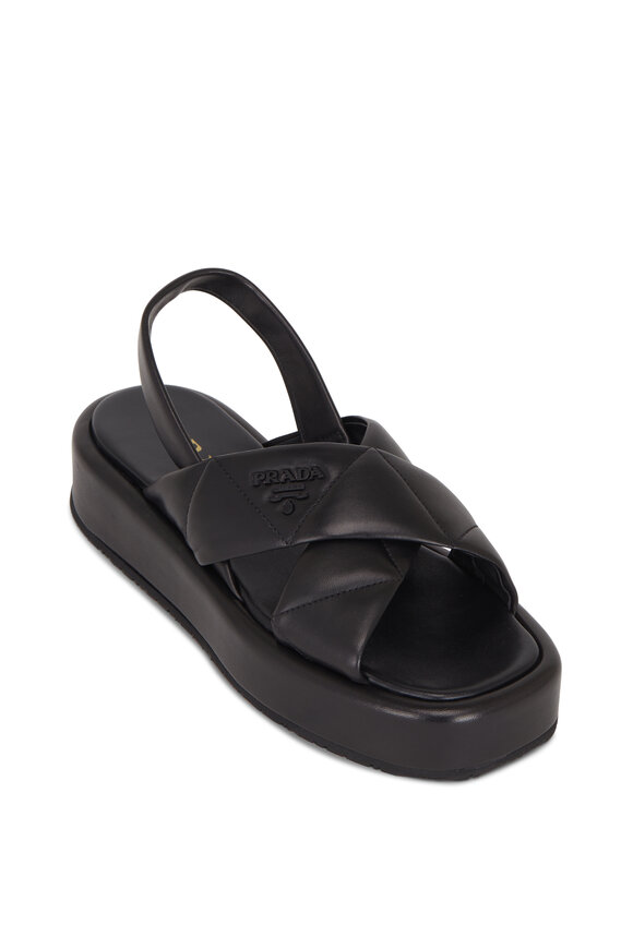 Prada - Black Quilted Leather Flatform Sandal, 35mm