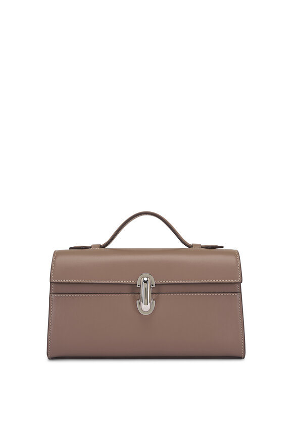 Savette Symmetry Pochette Taupe Leather Top Handle Bag
