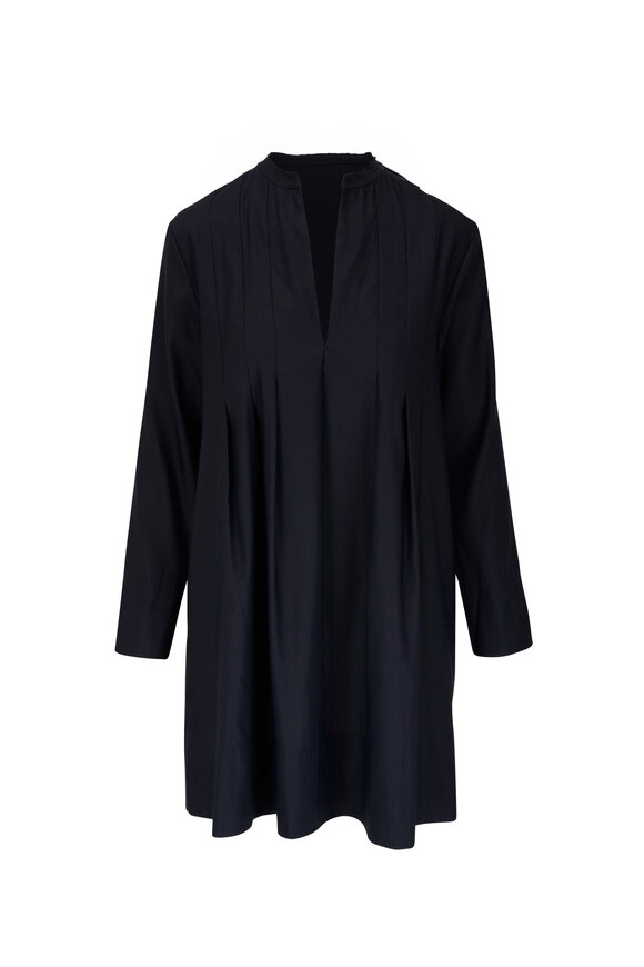 Vince - Black Trapeze Pleated Long Sleeve Dress