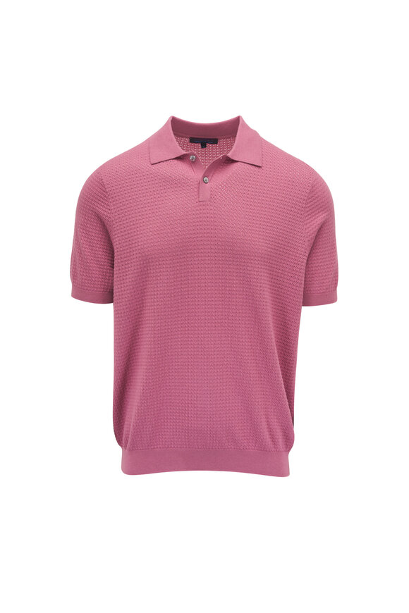 Patrick Assaraf Rose Open Weave Short Sleeve Polo