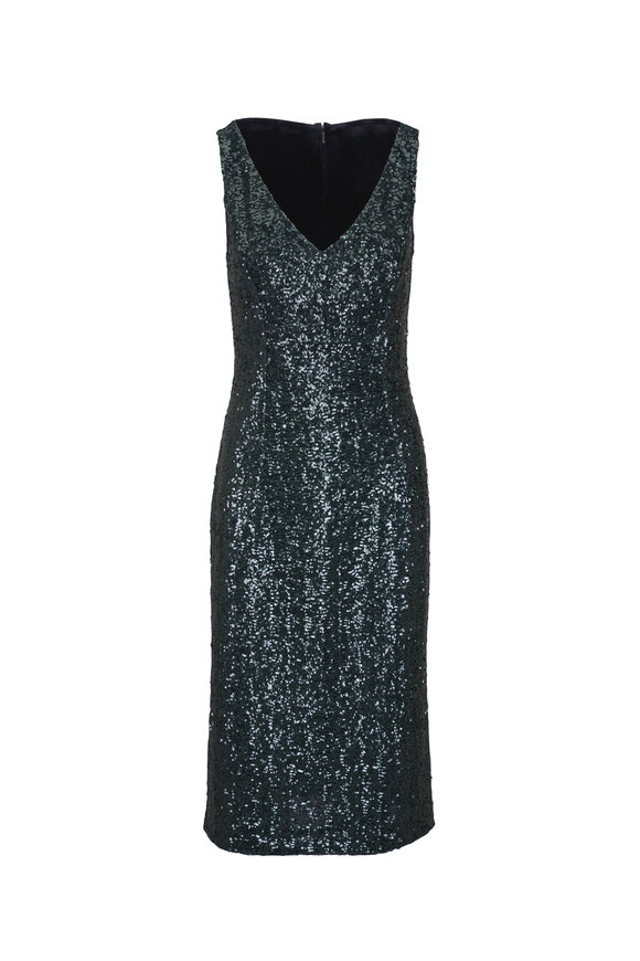 Michael Kors Collection - Bottle Green Sequin V-Neck Midi Dress