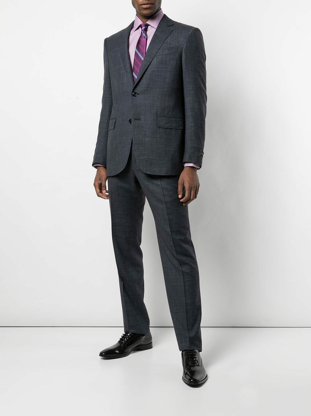 Zegna - Navy Printed Texture Suit