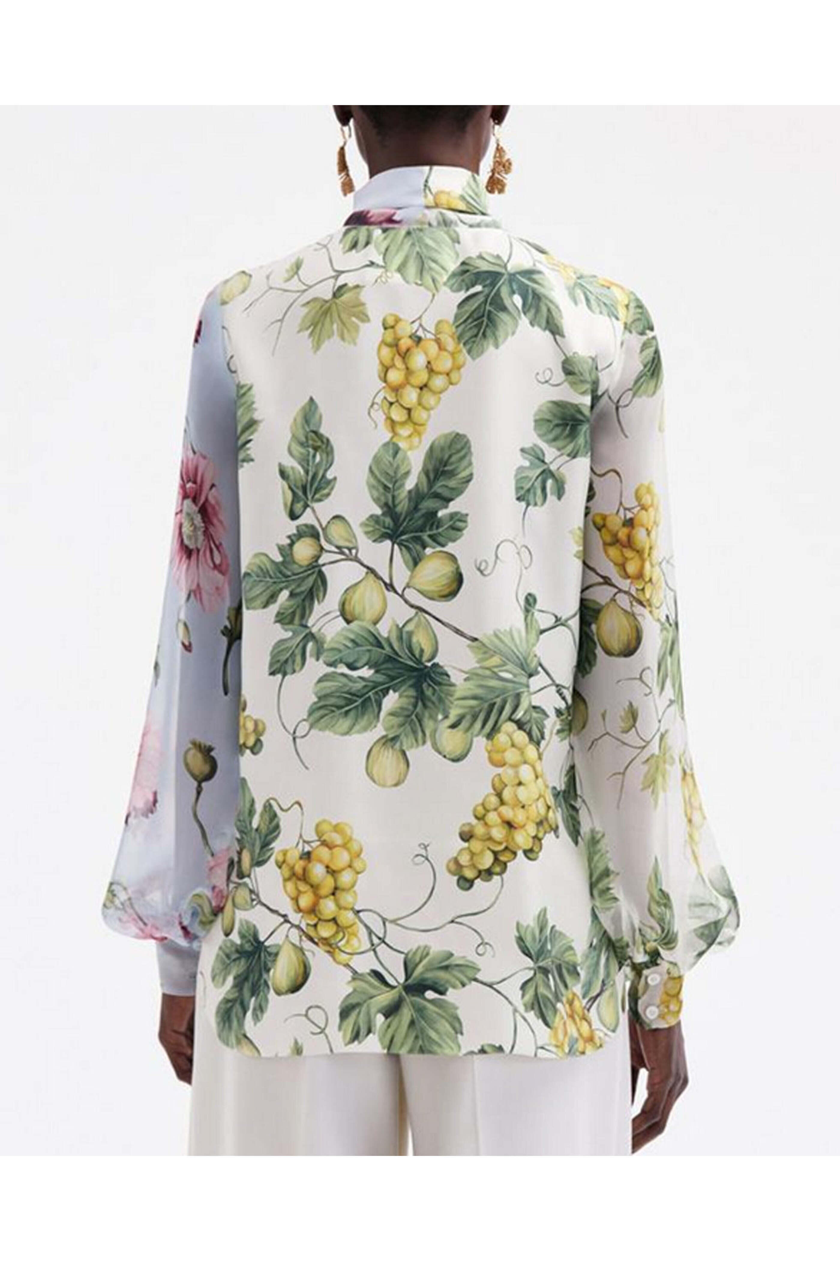 Oscar de la Renta - Poppy Print Long Sleeve Tie Neck Blouse