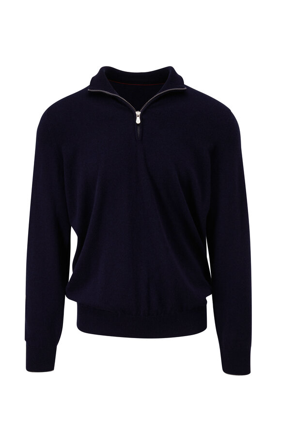 Brunello Cucinelli - Navy Cashmere Quarter Zip Pullover