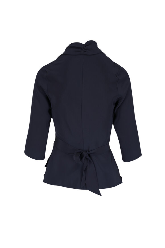 Peter Cohen Navy Blue 4-Ply Silk Wrap Top - view 2