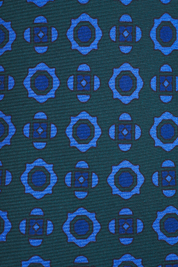 Kiton - Green & Blue Medallion Print Silk Necktie