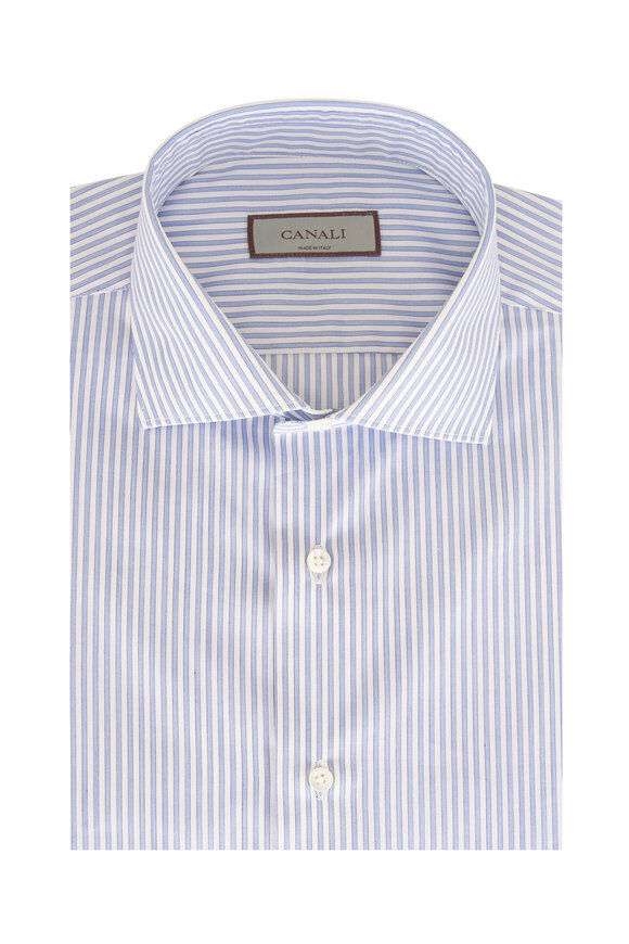 Canali Blue & White Stripe Cotton Dress Shirt - view 1