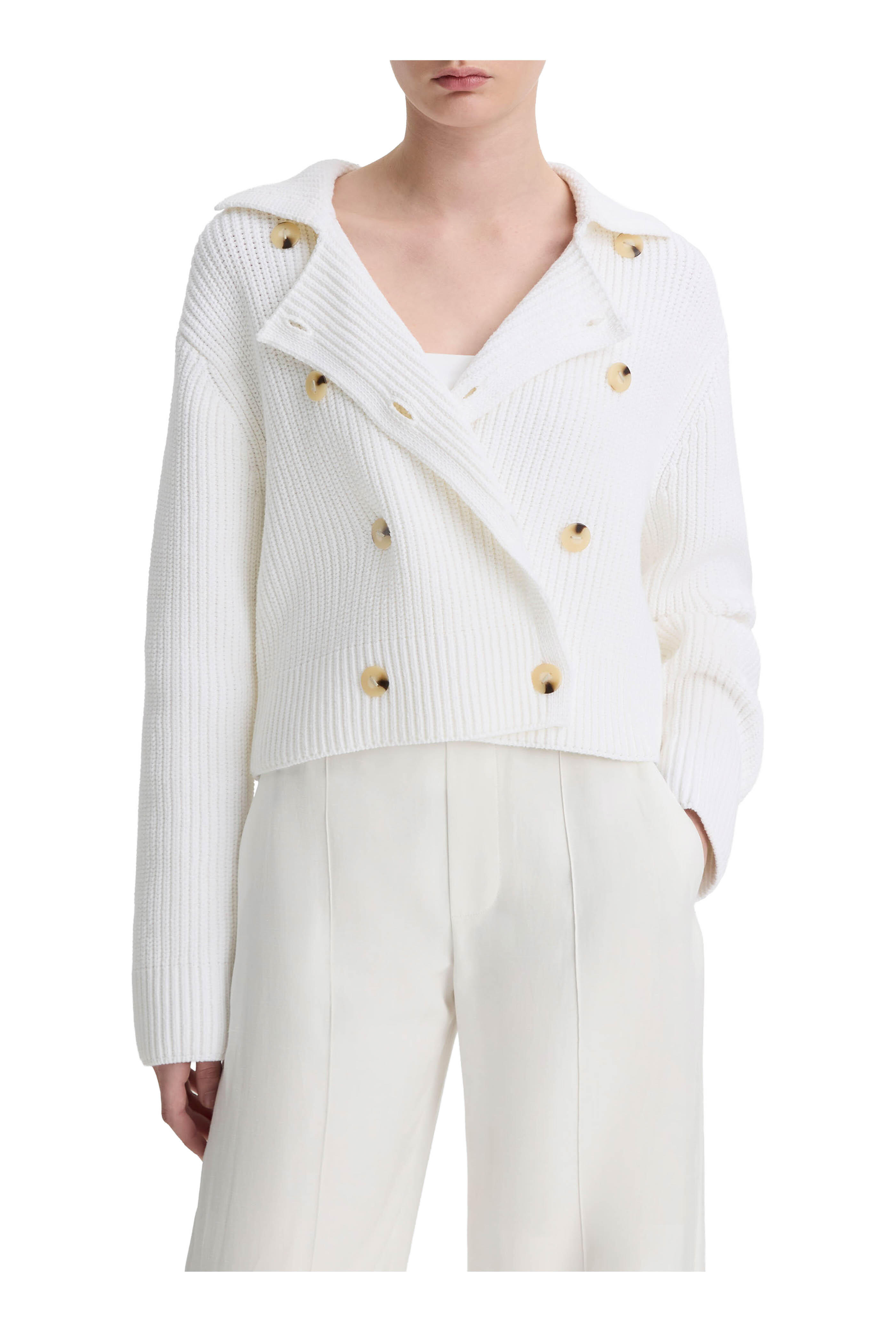 Vince - Optic White Double Breasted Sweater Jacket