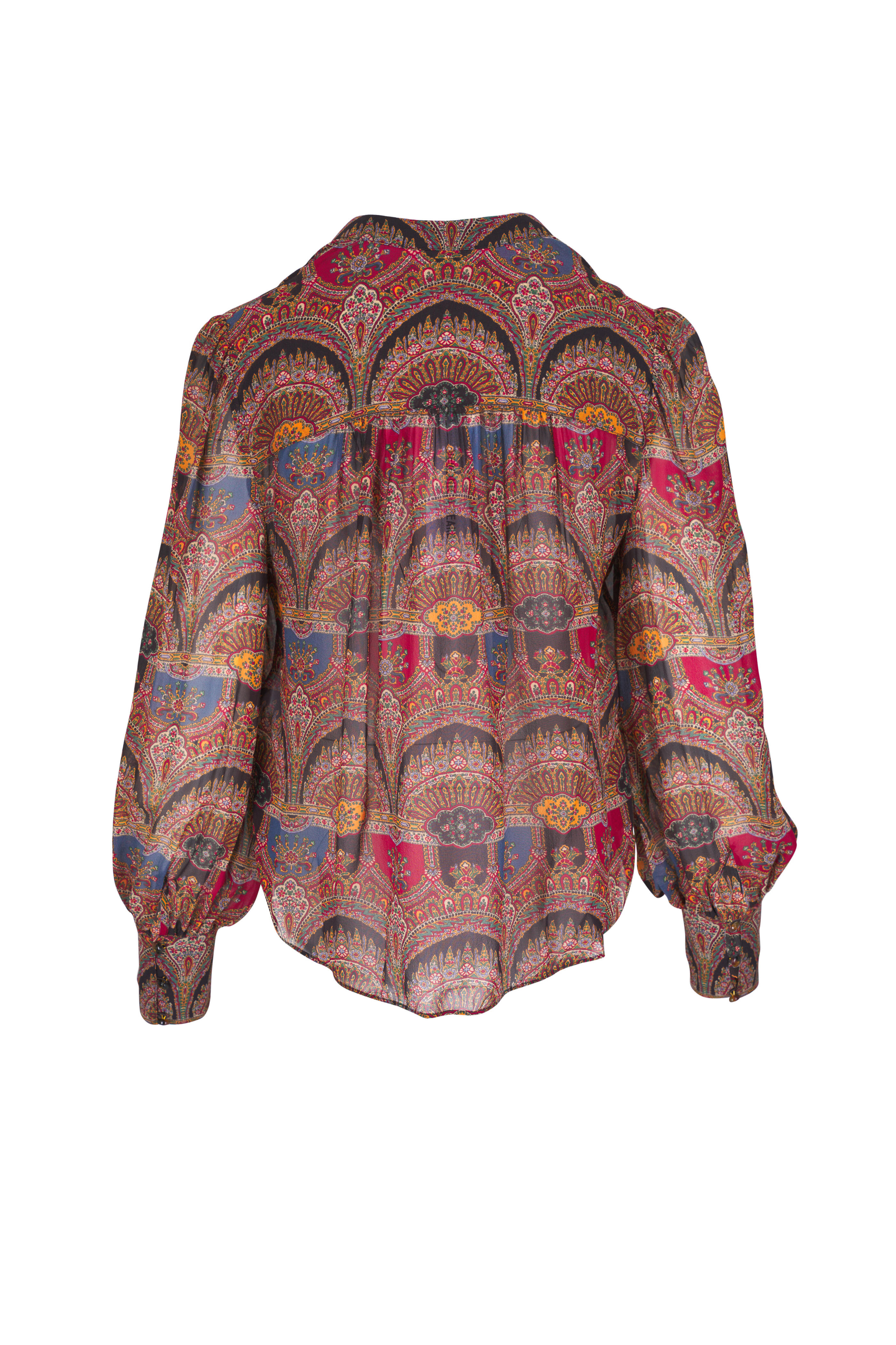 Veronica Beard - Esmeralda Dark Chocolate Multi Silk Printed Blouse