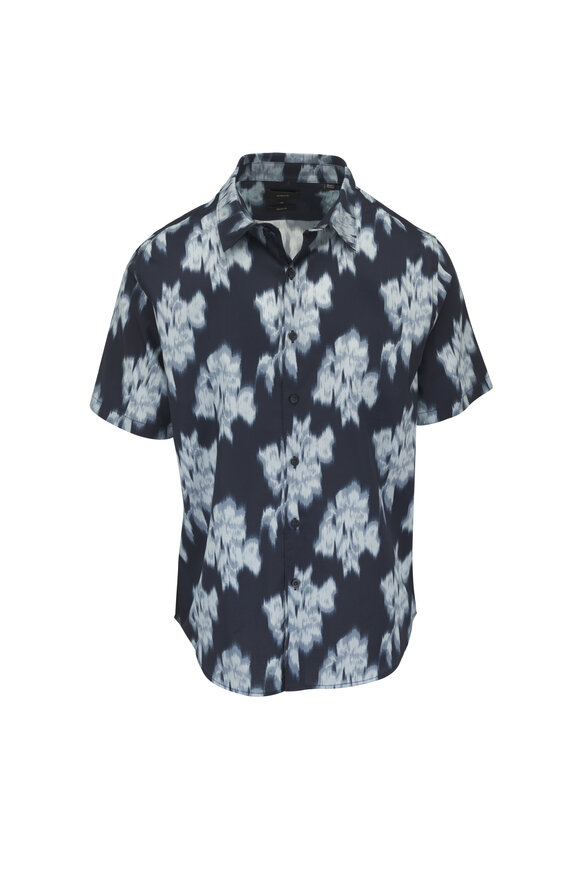 Vince Blue Rose Print Short Sleeve Sport Shirt