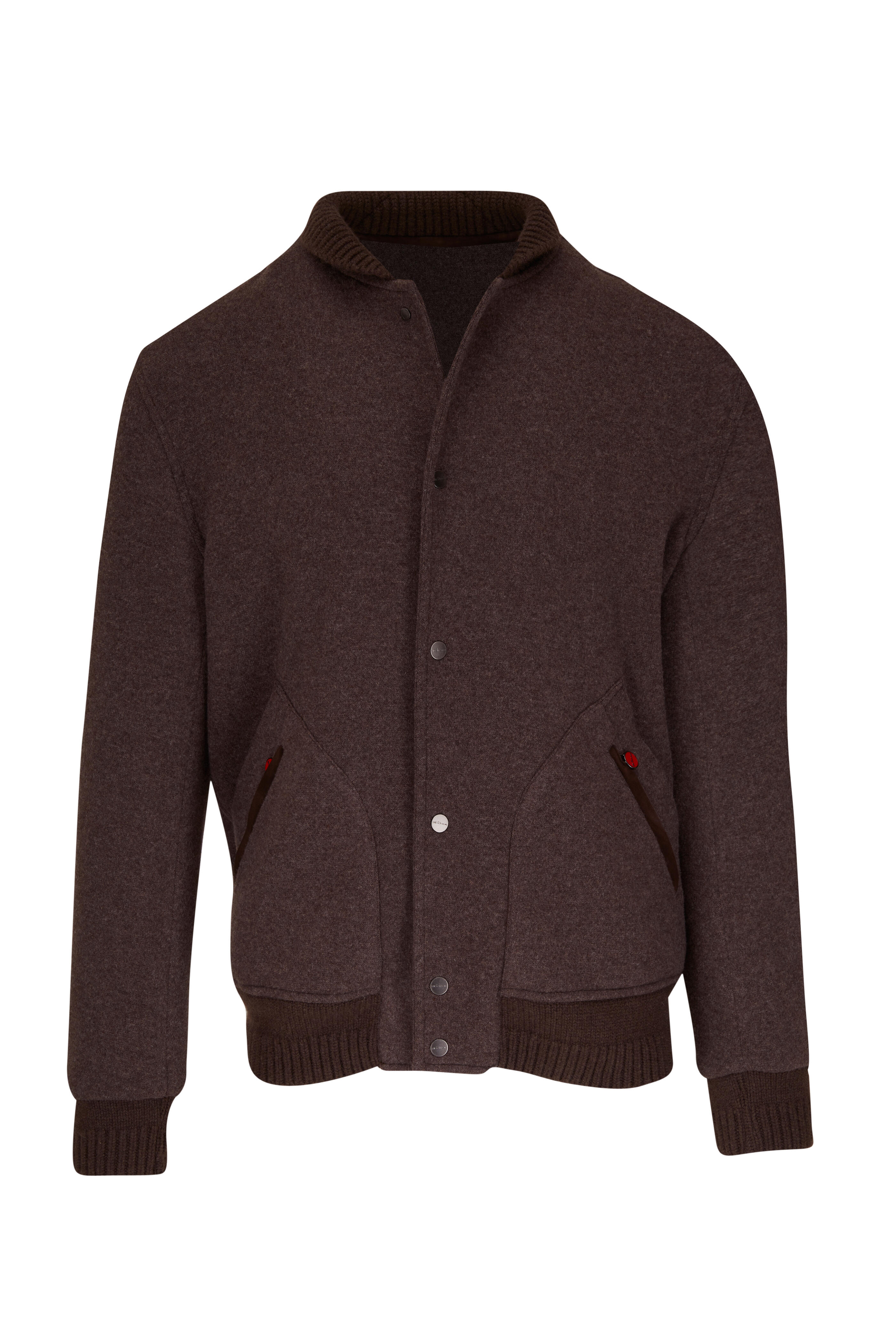 Kiton - Brown Knit Cashmere Bomber Jacket | Mitchell Stores