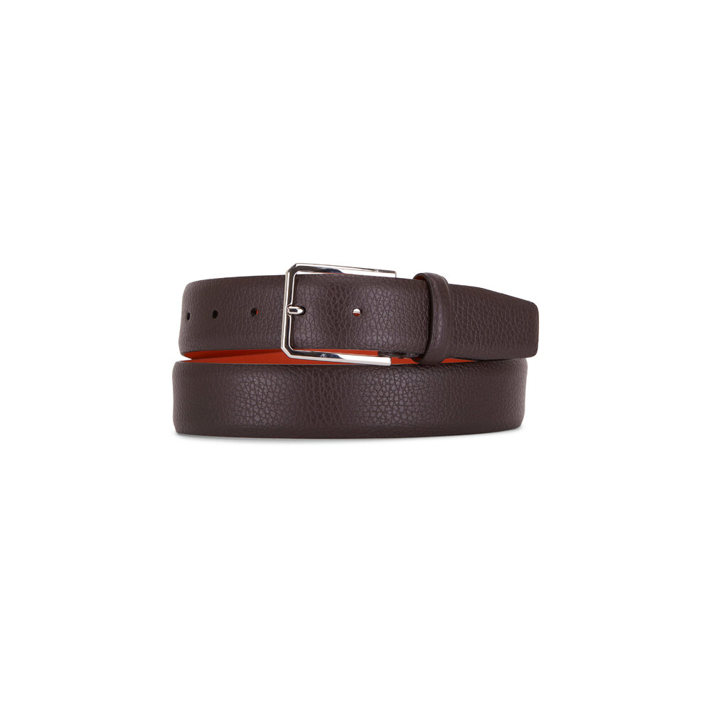 Santoni - Brown Pebble Leather Belt | Mitchell Stores