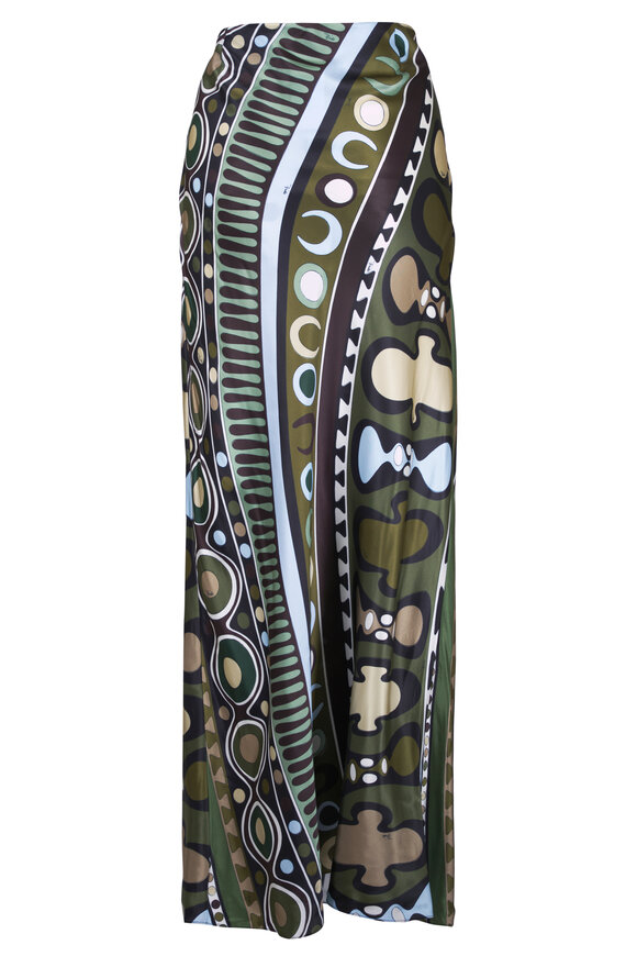 Pucci Soleil Khaki & Light Blue Print Satin Skirt - view 3
