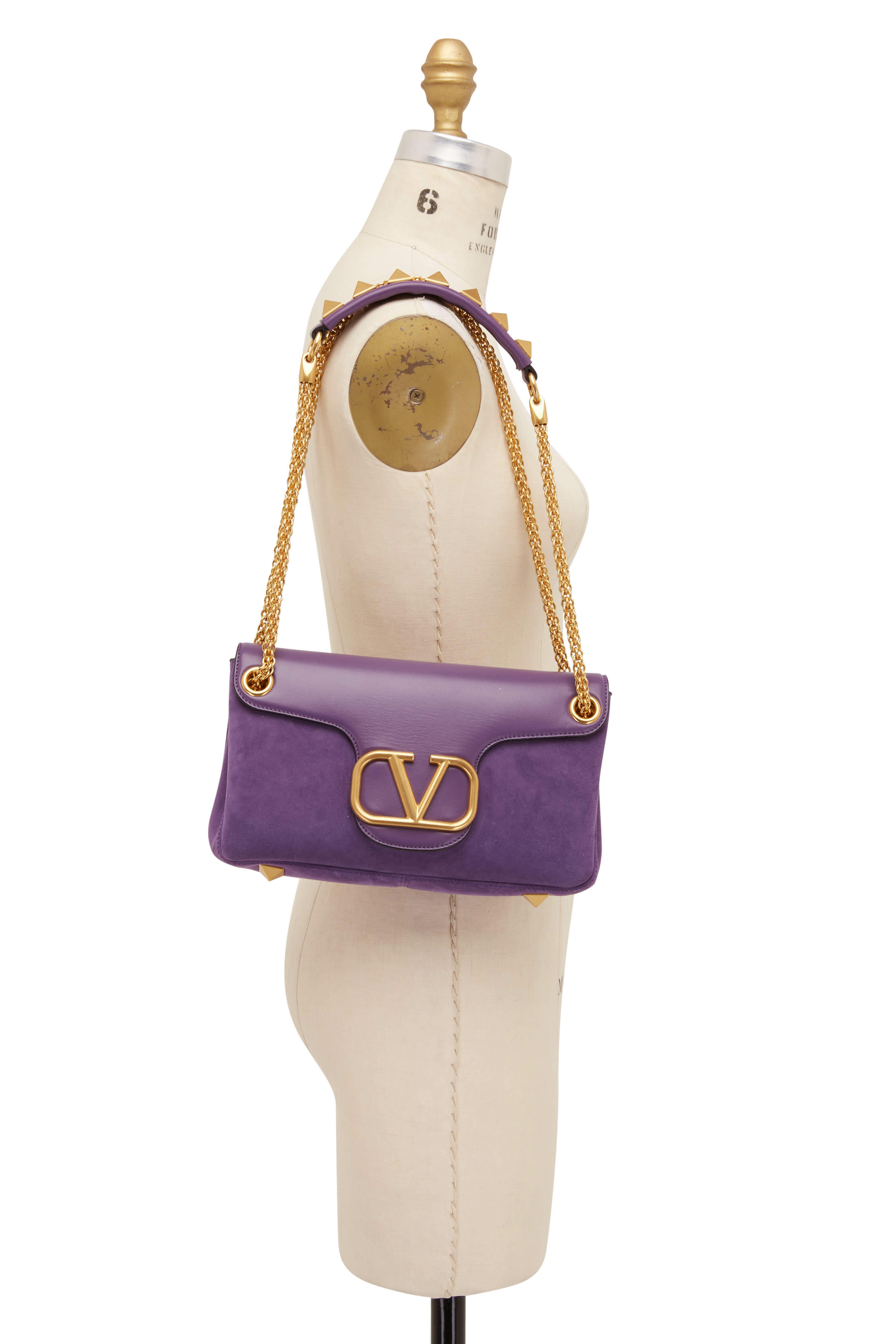 V Logo Leather Shoulder Bag in Purple - Valentino Garavani