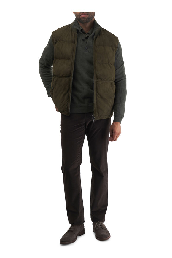 Brioni - Dark Green Suede Puffer Vest 